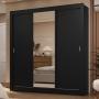 CLÓSET MDP CORREDIZA 205 X 170 X 51 CM NEGRO CON ESPEJO Y 2 CAJÓNES