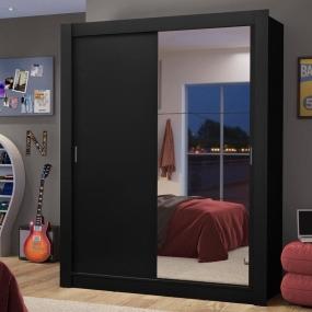 CLÓSET MDP CORREDIZO 205 X 117 X 51 CM NEGRO CON ESPEJO Y 2 CAJÓNES