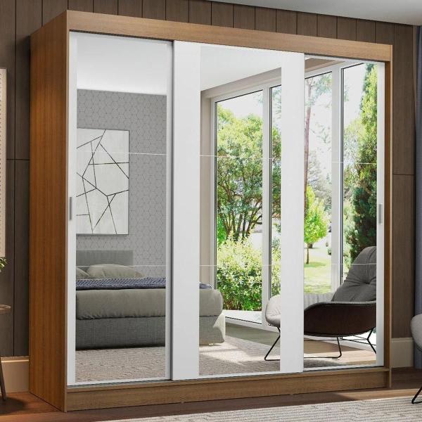 CLÓSET MDP CORREDIZA 205 X 180 X 54 CM BLANCO CON ESPEJO Y 4 CAJÓNES