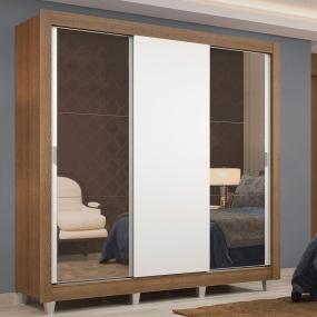 CLÓSET MDP CORREDIZO 215 X 170 X 46 CM BLANCO Y MARRÓN CON ESPEJO Y 2 CAJÓNES