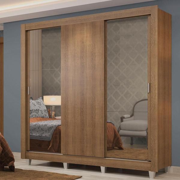 CLÓSET MDP CORREDIZO 215 X 170 X 46 CM CAFÉ CON ESPEJO Y 4 CAJÓNES