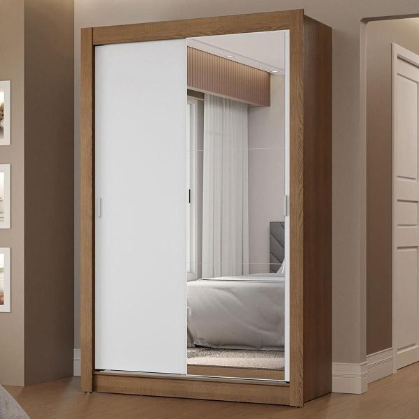 CLÓSET MDP CORREDIZA 205 X 117 X 51 CM BLANCO CON ESPEJO Y 2 CAJÓNES