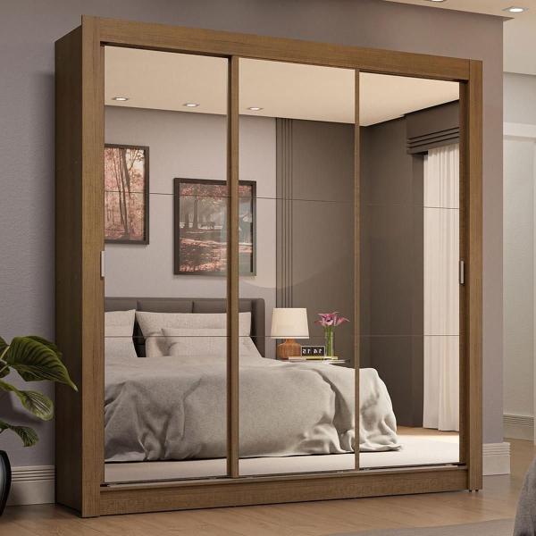 CLÓSET MDP CORREDIZA 205 X 170 X 51 CM CAFÉ CON ESPEJO Y 4 CAJÓNES