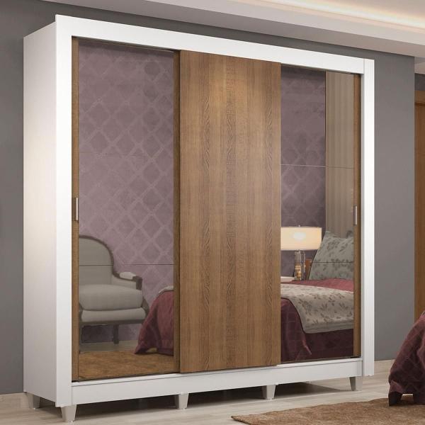 CLÓSET MDP CORREDIZO 215 X 170 X 46 CM CAFÉ Y BLANCO CON ESPEJO Y 2 CAJÓNES