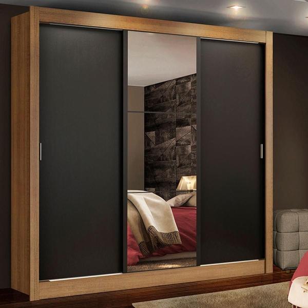 CLÓSET MDP CORREDIZA 205 X 170 X 46 CM NEGRO CON ESPEJO Y 4 CAJÓNES