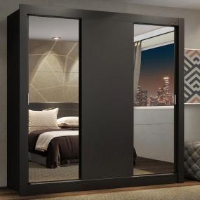CLÓSET MDP CORREDIZA 205 X 170 X 46 CM NEGRO CON ESPEJO Y 4 CAJÓNES
