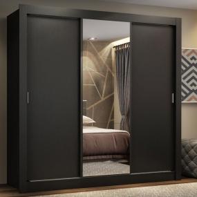 CLÓSET MDP CORREDIZA 205 X 170 X 51 CM NEGRO CON ESPEJO Y 4 CAJÓNES