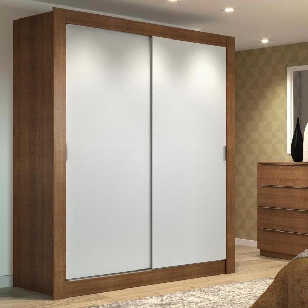 CLÓSET MDP CORREDIZO 205 X 117 X 46 CM MARRÓN Y BLANCO SIN ESPEJO CON 2 CAJÓNES
