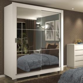 CLÓSET MDP CORREDIZO 215 X 117 X 46 CM BLANCO CON ESPEJO Y 2 CAJÓNES