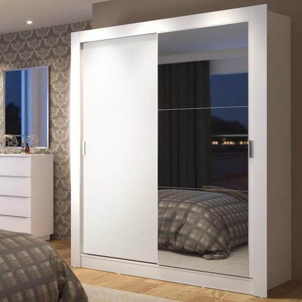 CLÓSET MDP CORREDIZO 205 X 117 X 46 CM BLANCO CON ESPEJO Y 4 CAJÓNES