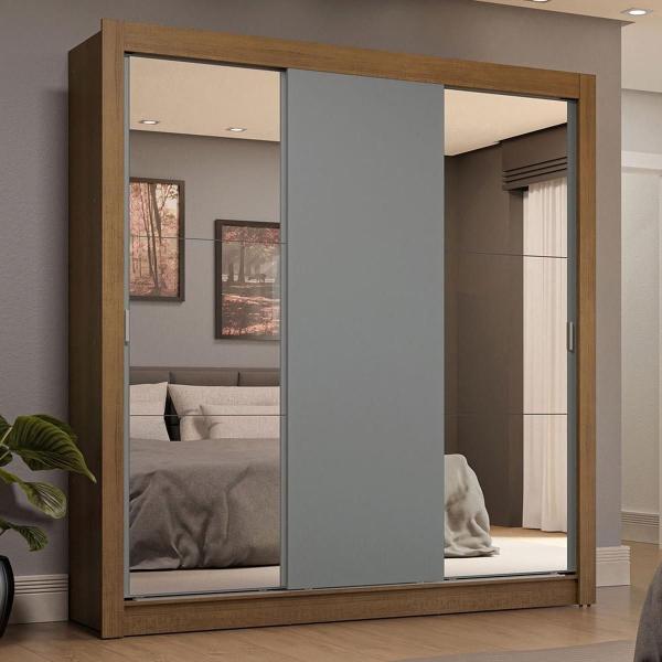 CLÓSET MDP CORREDIZO 205 X 170 X 51 CM GRIS CON 2 ESPEJOS Y 4 CAJÓNES