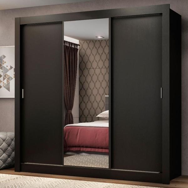 CLÓSET MDP CORREDIZO 205 X 170 X 51 CM NEGRO CON ESPEJO