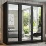 CLÓSET MDP CORREDIZO 205 X 180 X 54 CM NEGRO CON ESPEJO Y 4 CAJÓNES