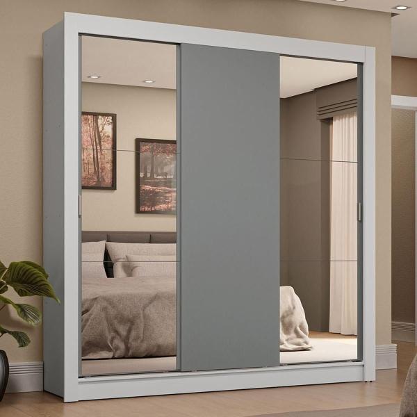 CLÓSET MDP CORREDIZA 205 X 170 X 51 CM GRIS CON ESPEJO Y CAJÓNES
