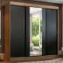 CLÓSET MDP CORREDIZA 205 X 180 X 54 CM NEGRO CON ESPEJO Y 4 CAJÓNES
