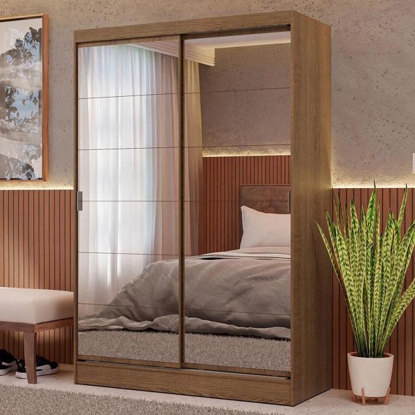 CLÓSET MDP CORREDIZA 183 X 119 X 54 CM CAFÉ CON ESPEJO Y 2 CAJÓNES