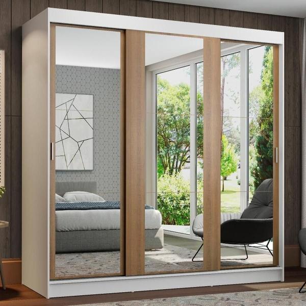 CLÓSET MDP CORREDIZO 205 X 180 X 54 CM CAFÉ CON ESPEJO Y 4 CAJÓNES