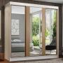 CLÓSET MDP CORREDIZO 205 X 180 X 54 CM CAFÉ CON ESPEJO Y 4 CAJÓNES