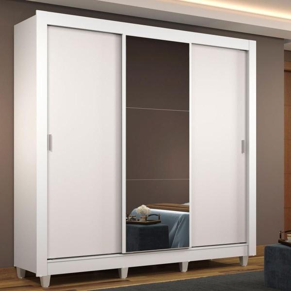 CLÓSET MDP CORREDIZO 215 X 170 X 51 CM BLANCO CON ESPEJO Y PATAS REGULABLES