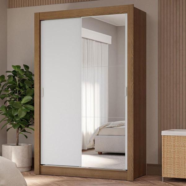 CLÓSET MDP CORREDIZA 205 X 117 X 51 CM BLANCO CON ESPEJO Y 4 CAJÓNES