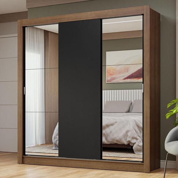 CLÓSET MDP CORREDIZO 205 X 170 X 51 CM NEGRO CON 2 ESPEJOS