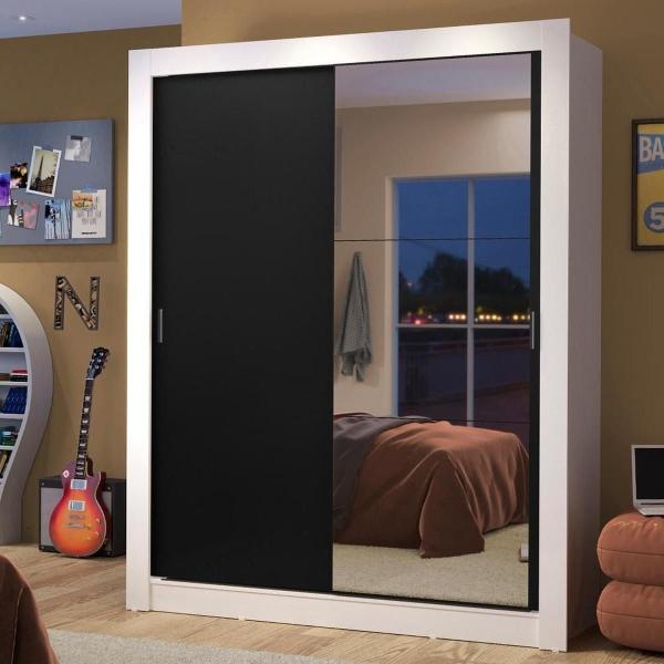 CLÓSET MDP CORREDIZO 205 X 117 X 46 CM NEGRO CON ESPEJO Y 2 CAJÓNES