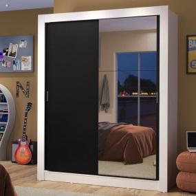 CLÓSET MDP CORREDIZO 205 X 117 X 46 CM NEGRO CON ESPEJO Y 2 CAJÓNES