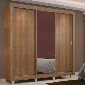 CLÓSET MDP CORREDIZO 215 X 170 X 46 CM CAFÉ CON ESPEJO Y 2 CAJÓNES