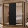 CLÓSET MDP CORREDIZA 205 X 170 X 51 CM NEGRO CON ESPEJO Y 2 CAJÓNES