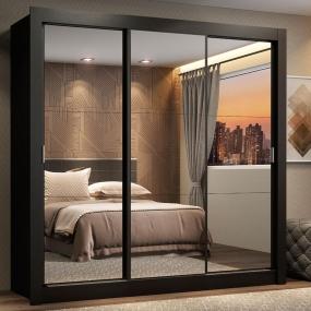 CLÓSET MDP CORREDIZO 205 X 170 X 46 CM NEGRO CON ESPEJO Y 2 CAJÓNES