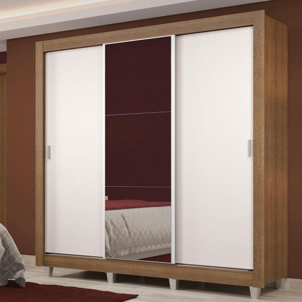 CLÓSET MDP CORREDIZO 215 X 170 X 46 CM MARRÓN Y BLANCO CON ESPEJO Y 4 CAJÓNES