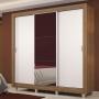 CLÓSET MDP CORREDIZO 215 X 170 X 46 CM MARRÓN Y BLANCO CON ESPEJO Y 4 CAJÓNES