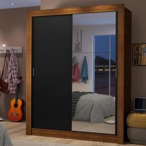 CLÓSET MDP CORREDIZO 205 X 117 X 51 CM NEGRO CON ESPEJO Y 2 CAJÓNES