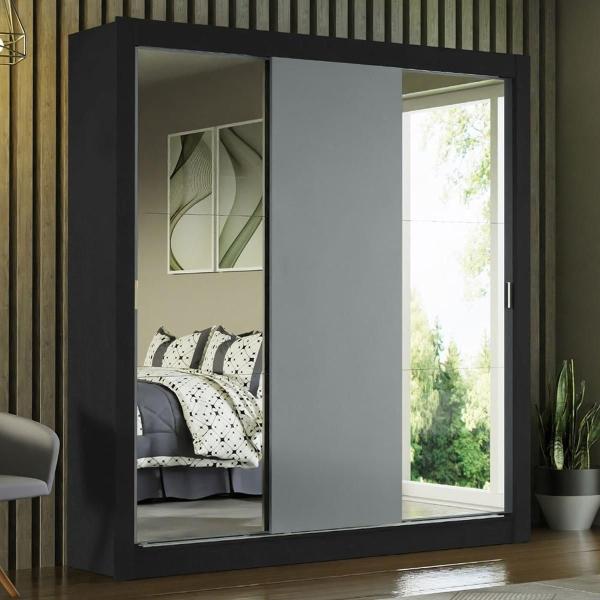 CLÓSET MDP CORREDIZO 205 X 170 X 51 CM GRIS CON 2 ESPEJOS
