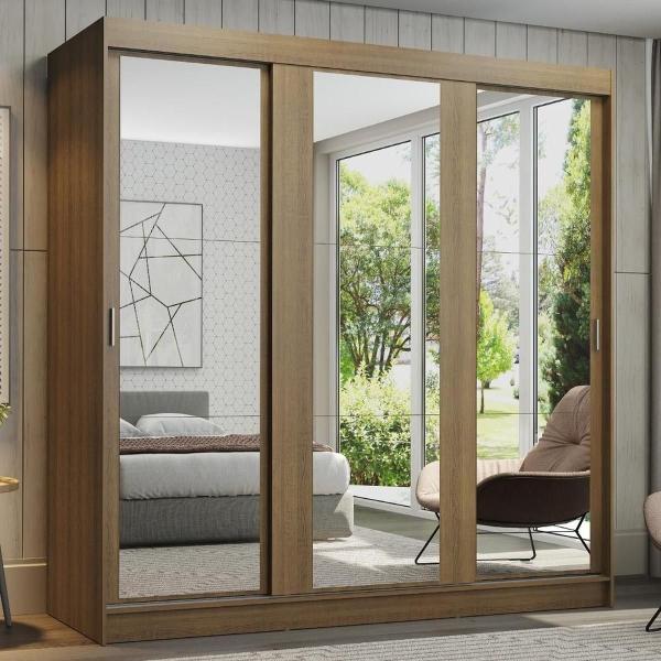 CLÓSET MDP CORREDIZO 205 X 180 X 54 CM CAFÉ CON ESPEJO Y 4 CAJÓNES