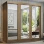 CLÓSET MDP CORREDIZO 205 X 180 X 54 CM CAFÉ CON ESPEJO Y 4 CAJÓNES