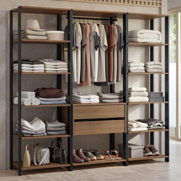 CLÓSET MDP MODULAR 180 X 188 X 45 CM NEGRO Y MARRÓN CON 2 CAJONES