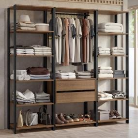 CLÓSET MDP MODULAR 180 X 188 X 45 CM NEGRO Y MARRÓN CON 2 CAJONES