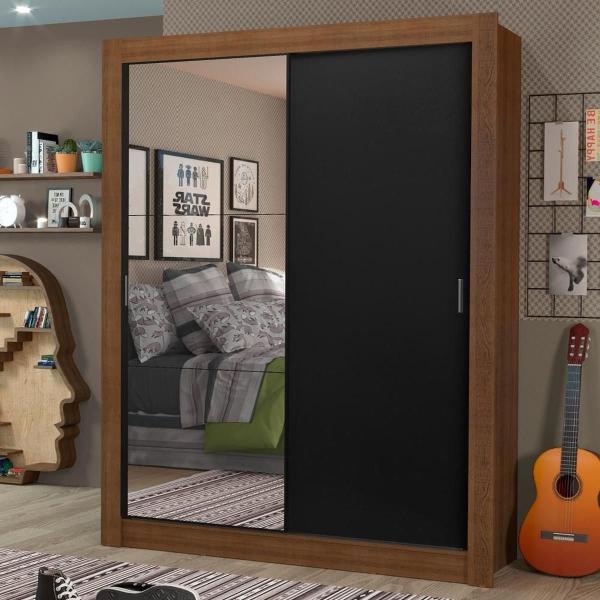 CLÓSET MDP CORREDIZO 205 X 117 X 46 CM MARRÓN CON ESPEJO Y 4 CAJÓNES