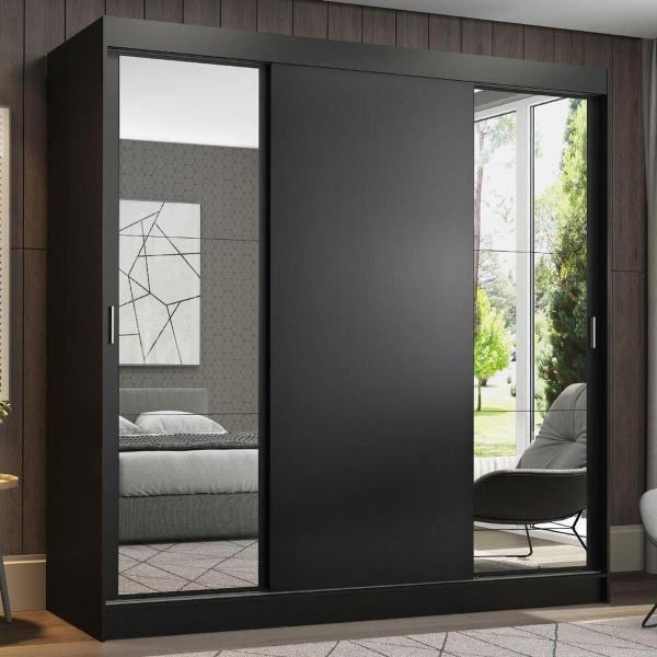 CLÓSET MDP CORREDIZO 205 X 180 X 54 CM NEGRO CON ESPEJO Y 4 CAJÓNES