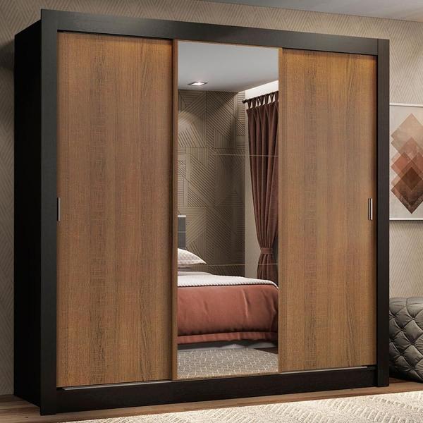 CLÓSET MDP CORREDIZO 205 X 170 X 46 CM CAFÉ CON ESPEJO Y 2 CAJÓNES