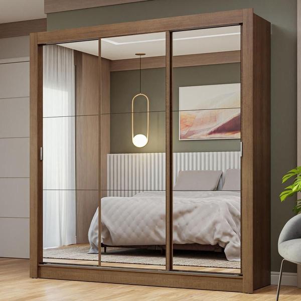 CLÓSET MDP CORREDIZO 205 X 170 X 51 CM CAFÉ CON ESPEJO