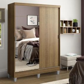 CLÓSET MDP CORREDIZO 192 X 120 X 53 CM CAFÉ CON ESPEJO Y 2 CAJÓNES