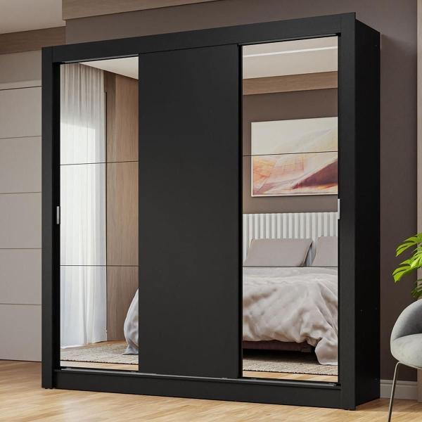 CLÓSET MDP CORREDIZA 205 X 170 X 51 CM NEGRO CON 2 ESPEJOS