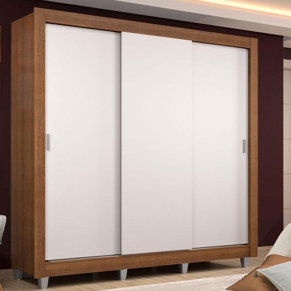 CLÓSET MDP CORREDIZA 215 X 170 X 46 CM BLANCO Y MARRÓN CON 2 CAJÓNES