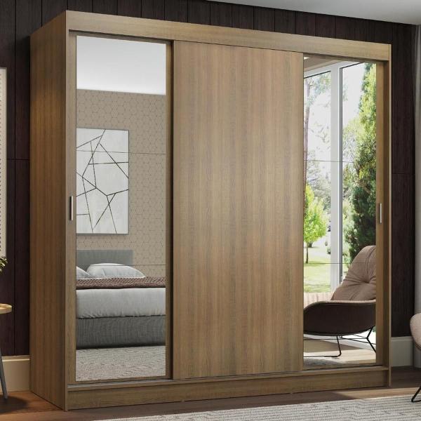 CLÓSET MDP CORREDIZO 205 X 180 X 54 CM CAFÉ CON 2 ESPEJOS Y 4 CAJÓNES