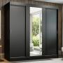 CLÓSET MDP CORREDIZO 205 X 180 X 54 CM NEGRO CON ESPEJO Y 4 CAJÓNES