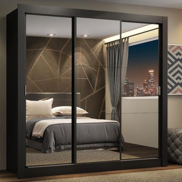 CLÓSET MDP CORREDIZO 205 X 170 X 46 CM NEGRO CON ESPEJO Y 4 CAJÓNES