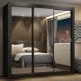 CLÓSET MDP CORREDIZO 205 X 170 X 46 CM NEGRO CON ESPEJO Y 4 CAJÓNES