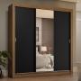 CLÓSET MDP CORREDIZA 205 X 170 X 51 CM NEGRO CON ESPEJO Y 4 CAJÓNES
